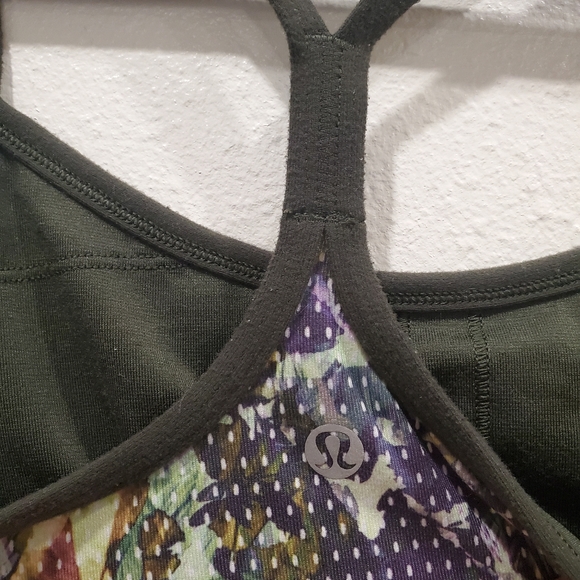 Lululemon Power Y Tank Top Floral Sport Gator Green Size 6 Built in Bra Shirt - Picture 6 of 8